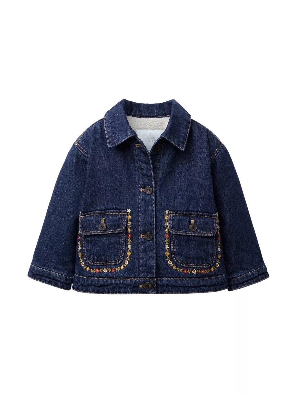 Zara Dark Blue Denim Jacket with Floral Trim